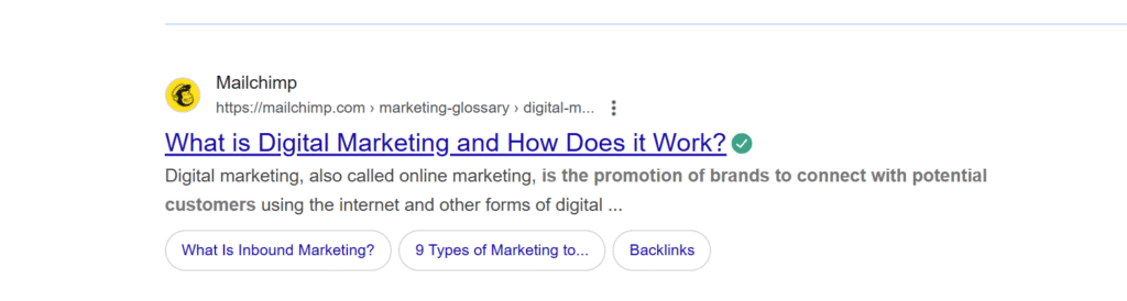 Google search snippet with title and description