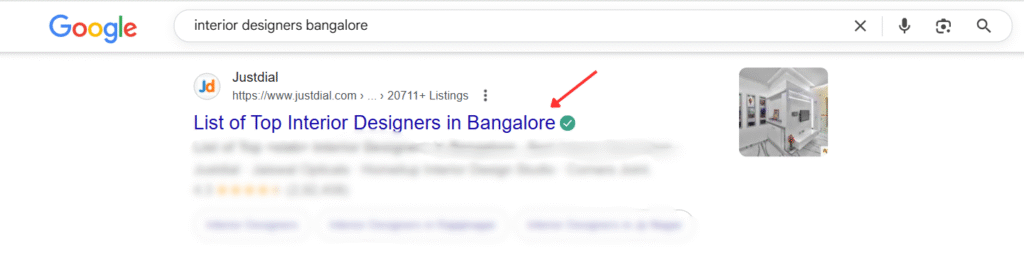 Search result showing optimized meta title