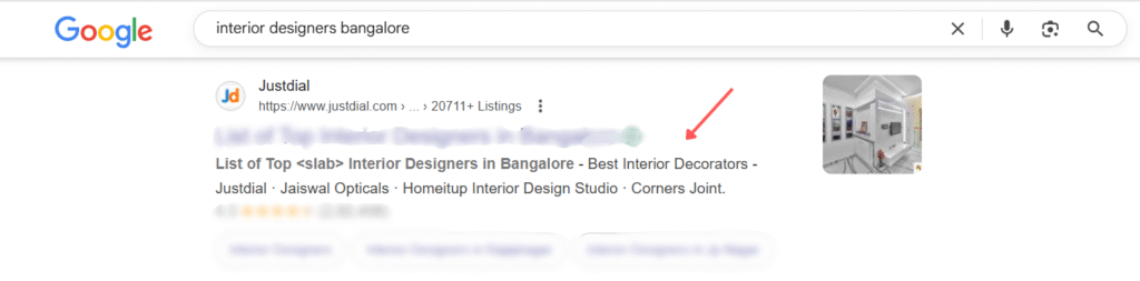 Search result showing optimized meta discription